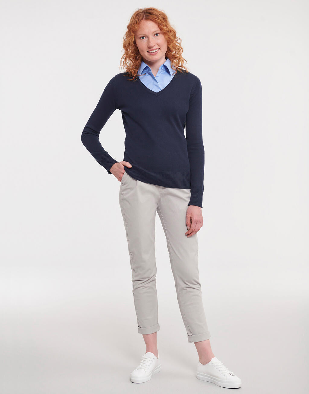 Russell Collection Ladies V-Neck Knitted Pullover