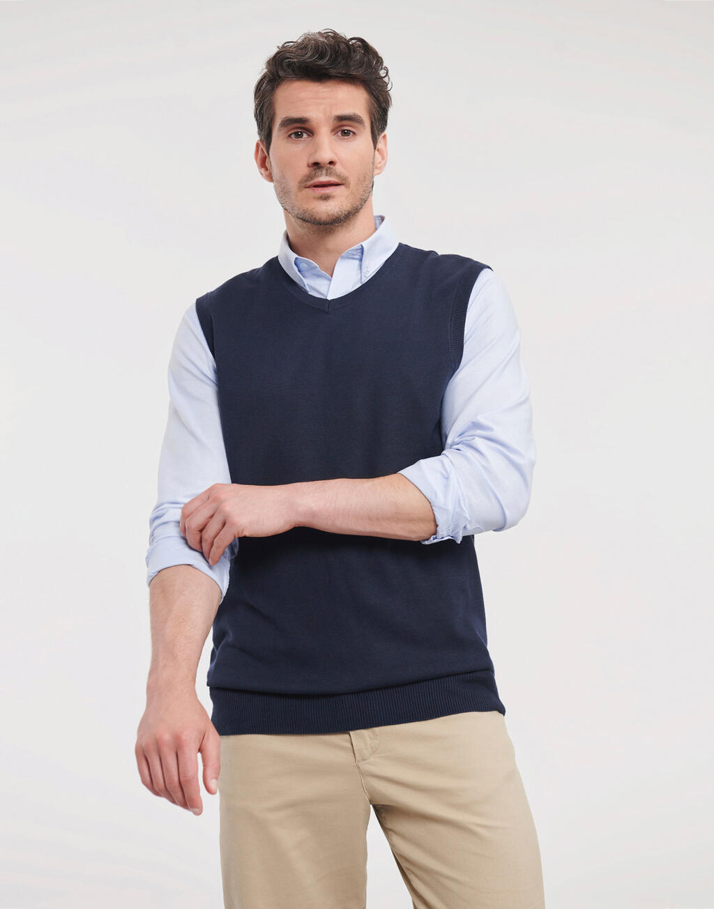 Russell Collection Adults' V-Neck Sleeveless Knitted Pullover
