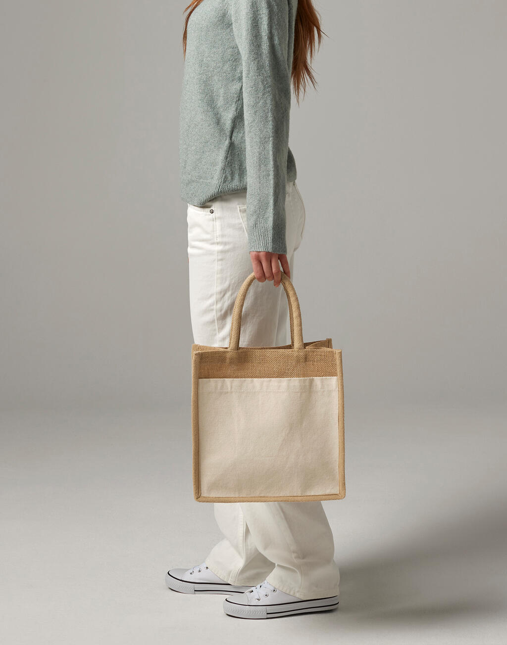 Westford Mill Cotton Pocket Natural Starched Jute Midi Tote