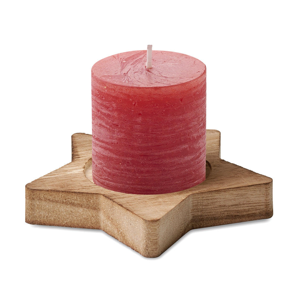 LOTUS – Candle on star wooden base – Red