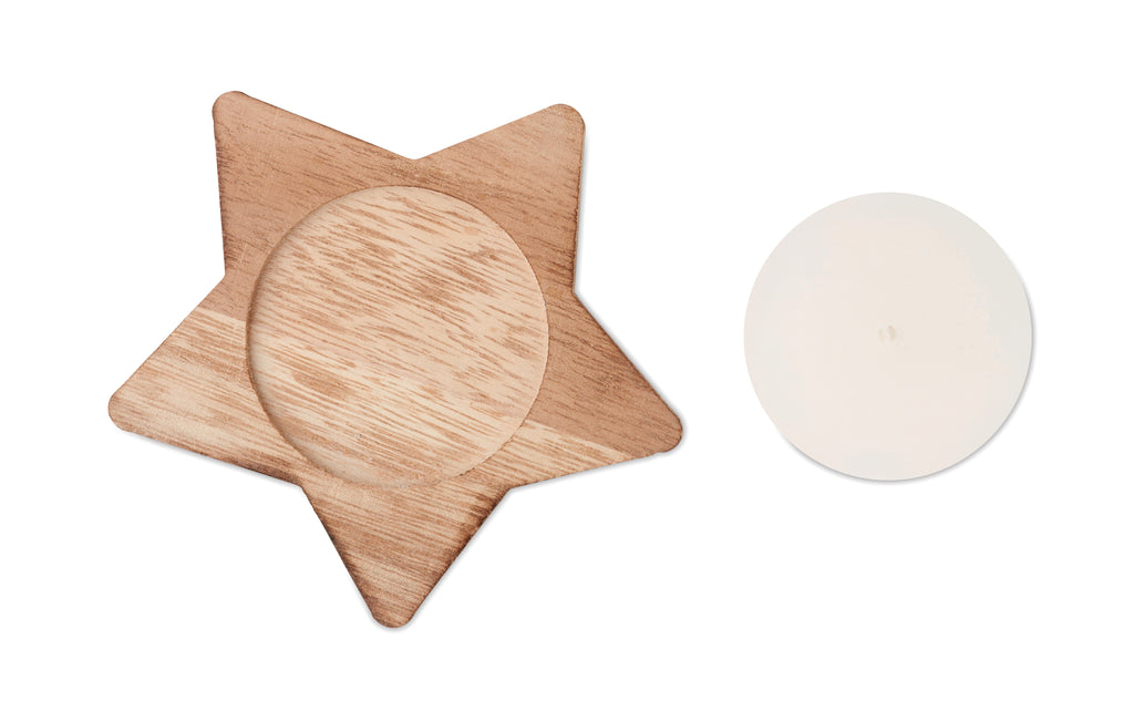 LOTUS – Candle on star wooden base – item picture top