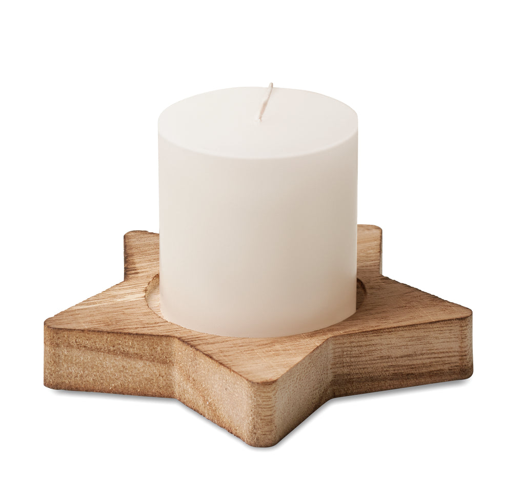 LOTUS – Candle on star wooden base – Wood