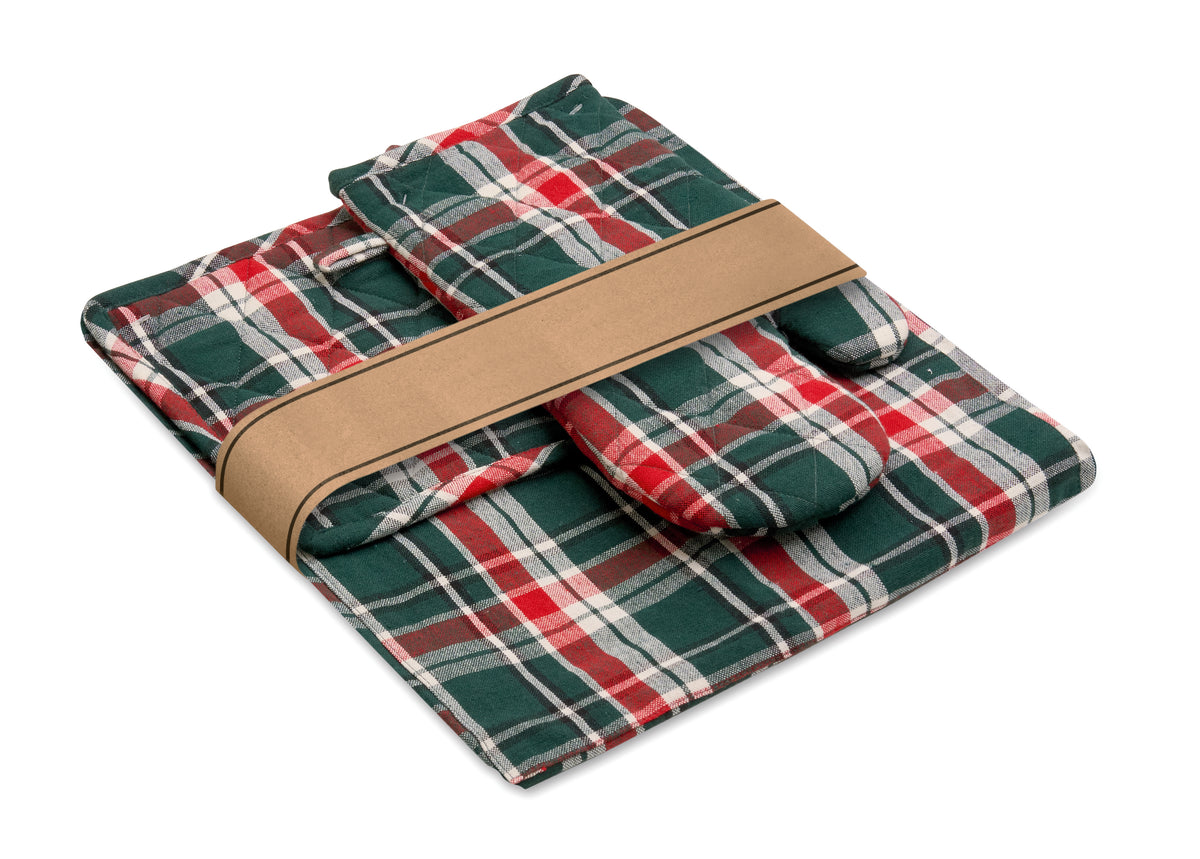 SANTAPRON – Chequered cotton kitchen set – item picture back