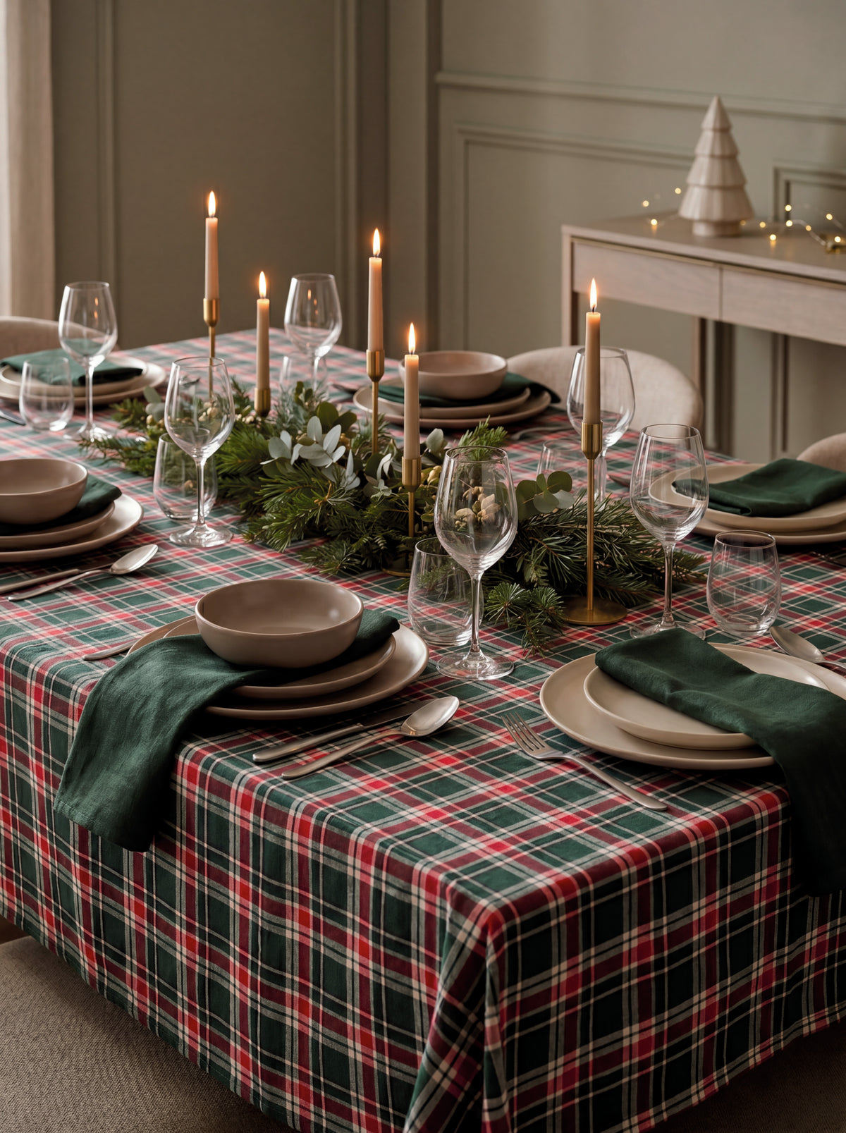 SANTABLE – Chequer cotton tablecloth set – item ambiant picture