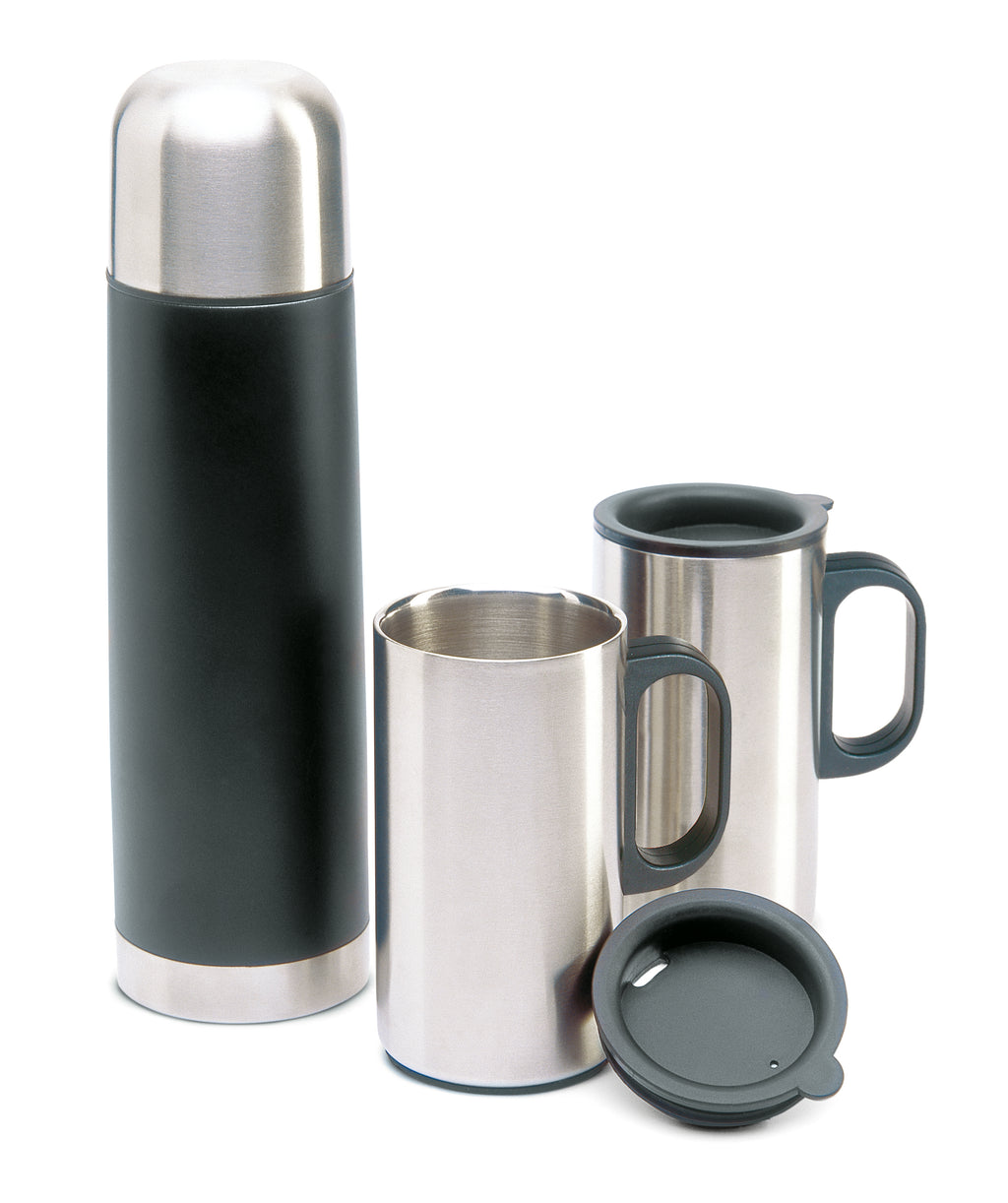 ISOSET – Insulation flask with 2 mugs – Black