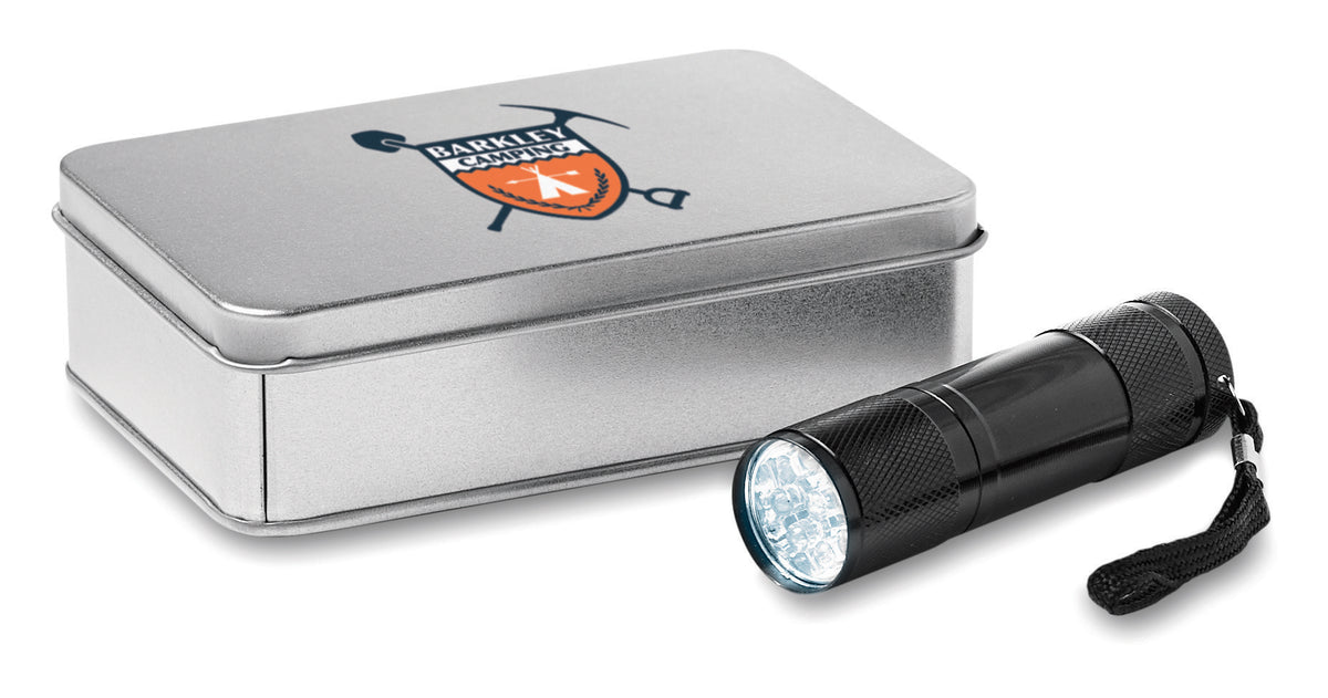 LED PLUS – LED torch in tin box – item picture printed
