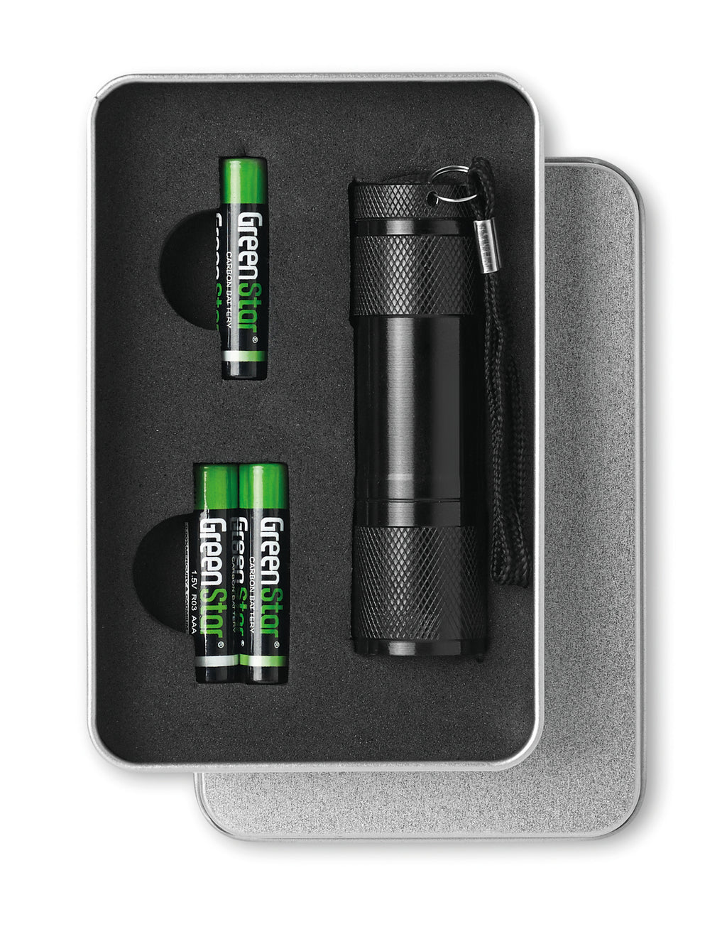 LED PLUS – LED torch in tin box – Black