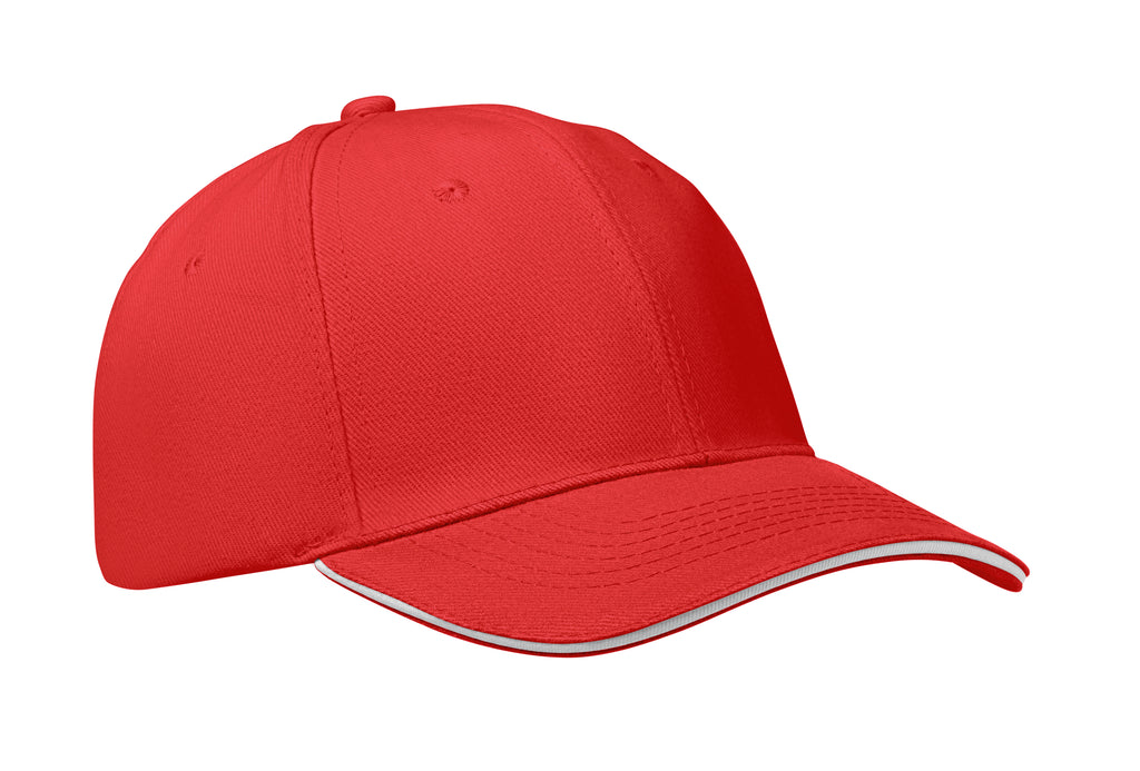 BUFFALO – 6 Panel baseball cap 260 gr/m – White/Red