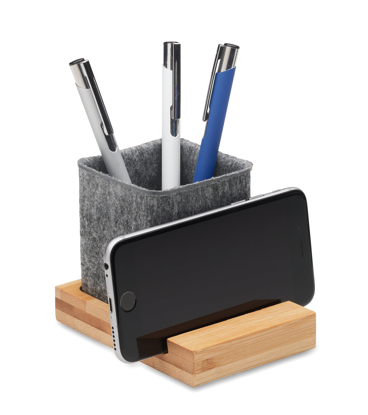 OROSTAN – RPET felt pen pot phone stand – item picture open