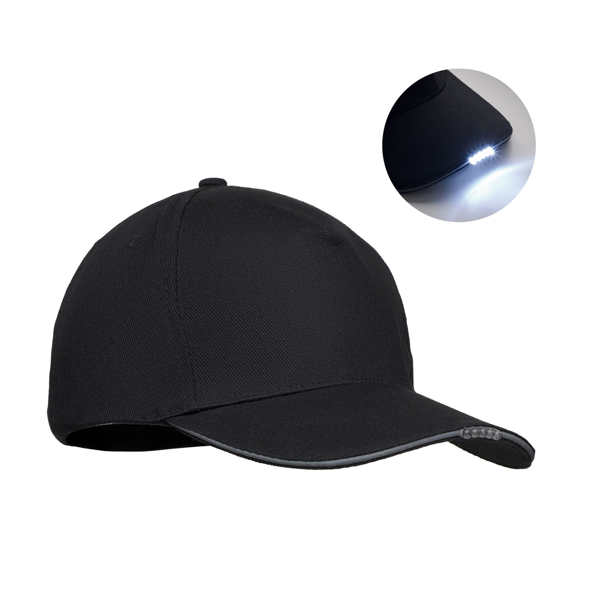 LUZCAP – 5 panel LED cotton cap 220gr/m² – Black