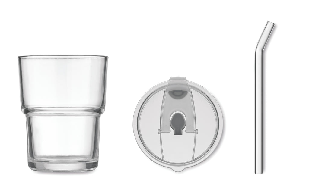 SIP – Glass tumbler with straw 400ml – item picture open