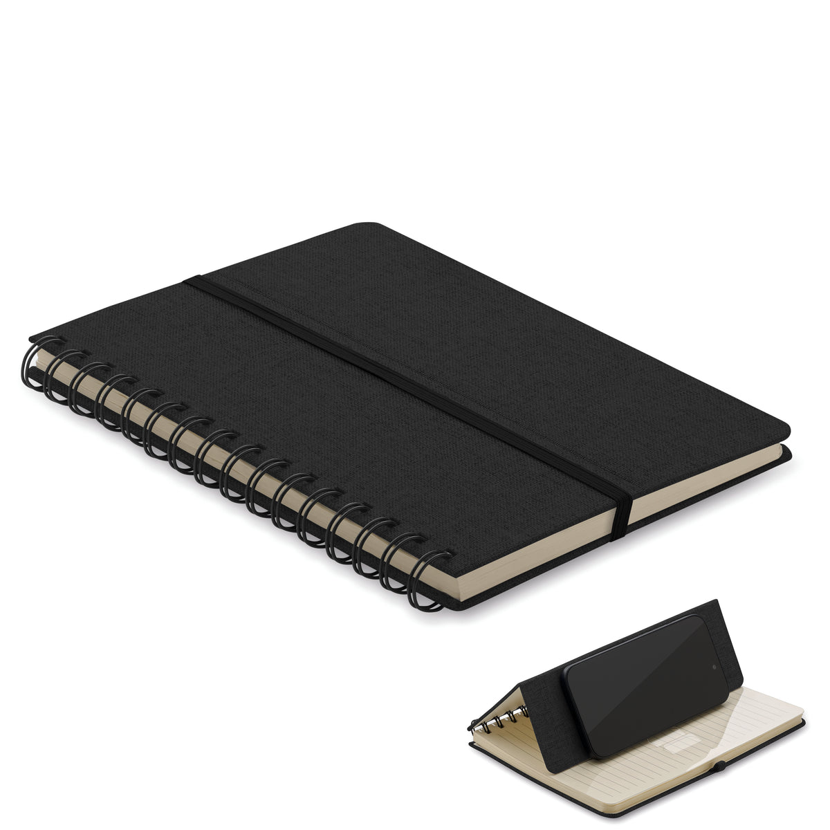 STRATA – A5 notebook with phone holder – Black