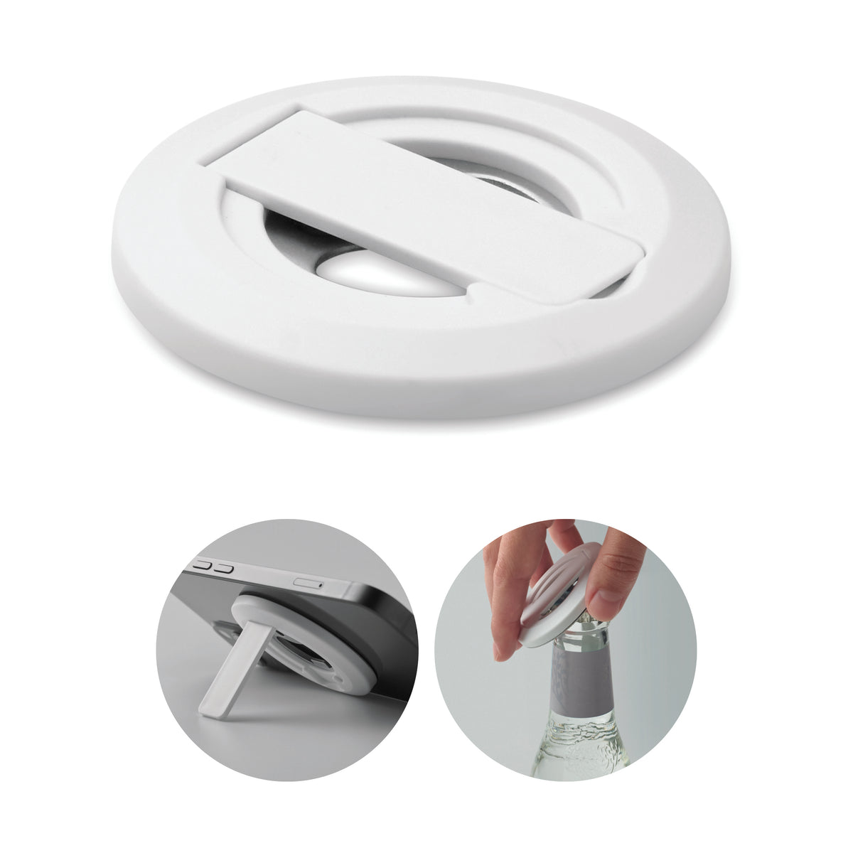 DOSENUNO – Phone holder and bottle opener – White