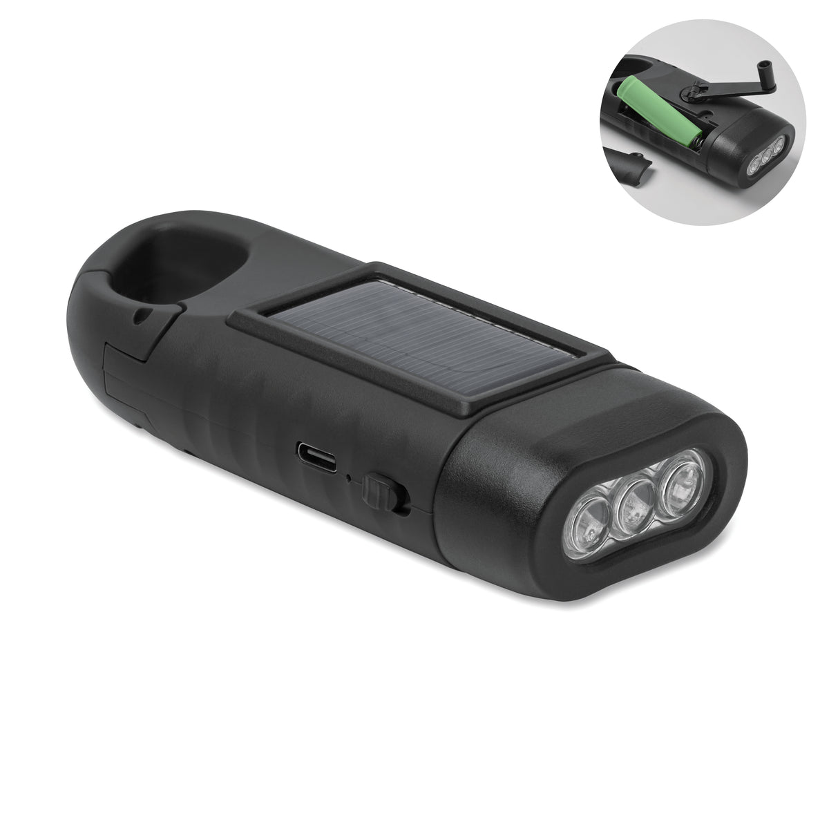 CRANCH – Solar torch with dynamo crank – Black
