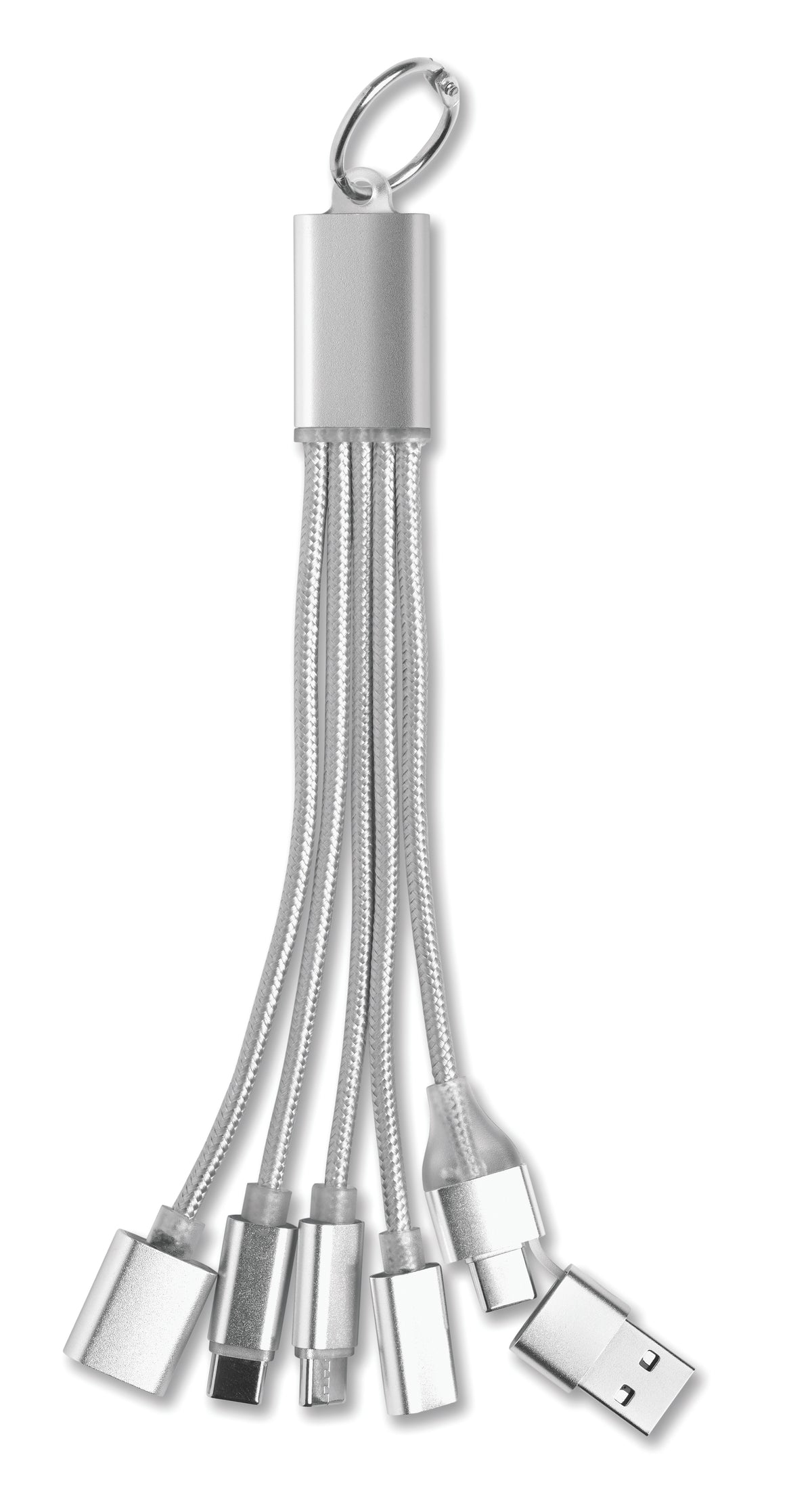 HUBLUE – 5-in-1 charging cable keyring – Silver