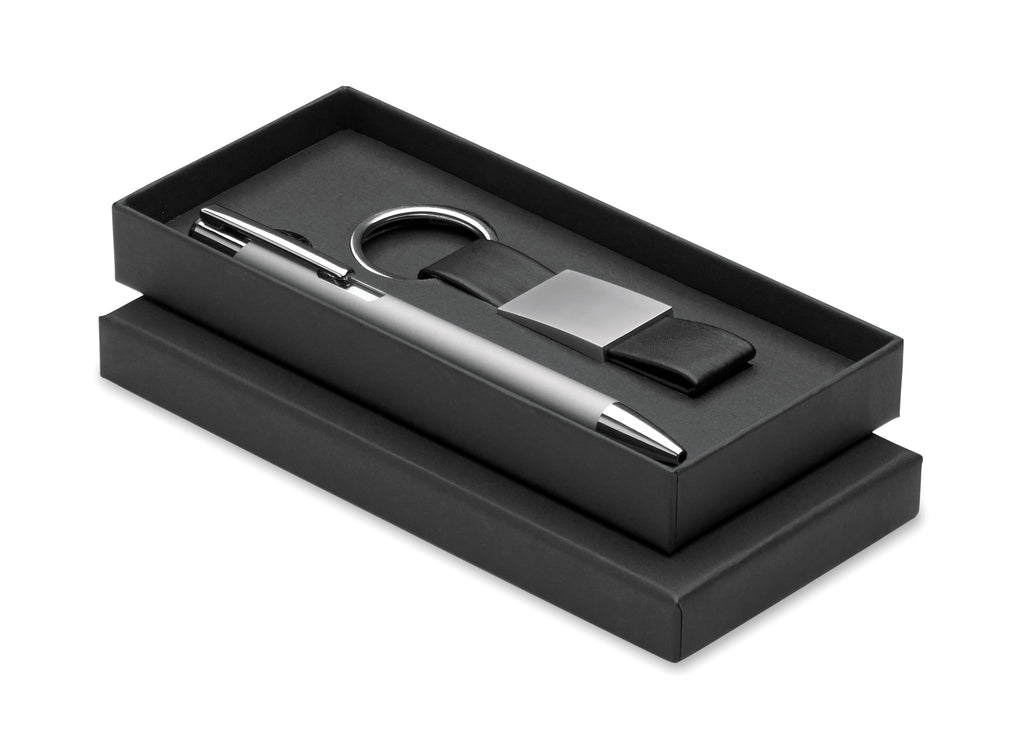 ESCRI SET – Ball pen & PU Keyring set – Silver