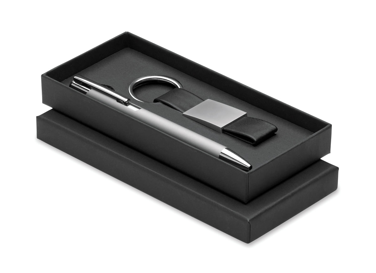 ESCRI SET – Ball pen & PU Keyring set – Silver