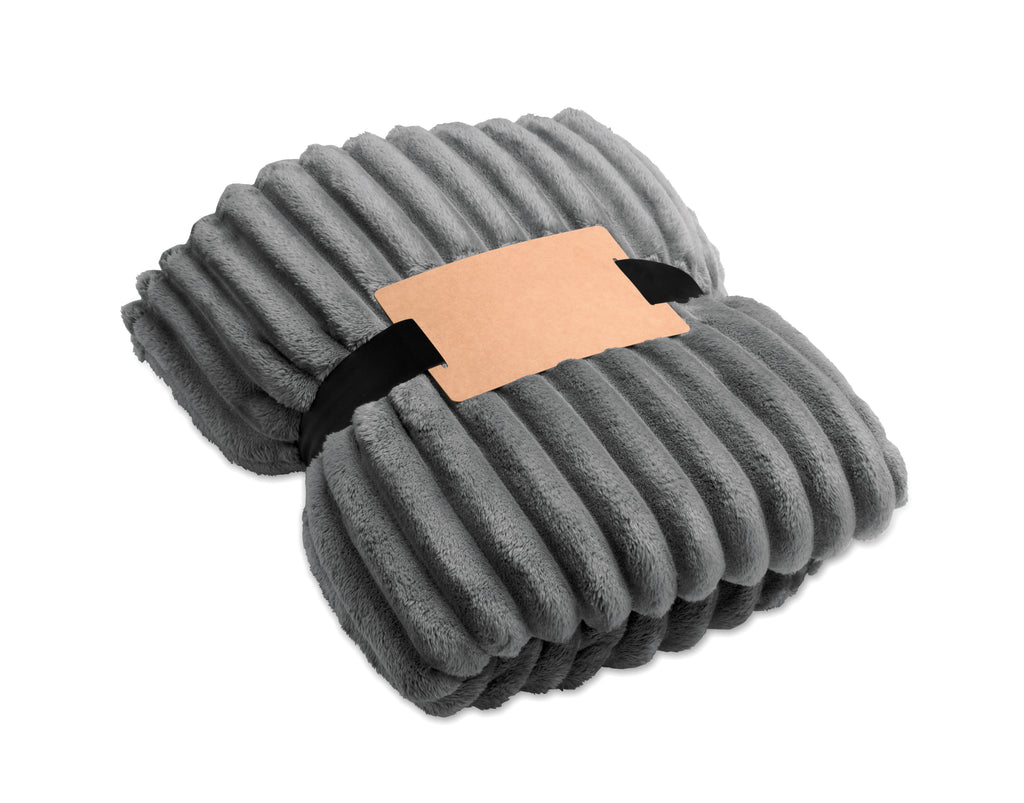 NIEVE – RPET fleece striped blanket – Stone Grey