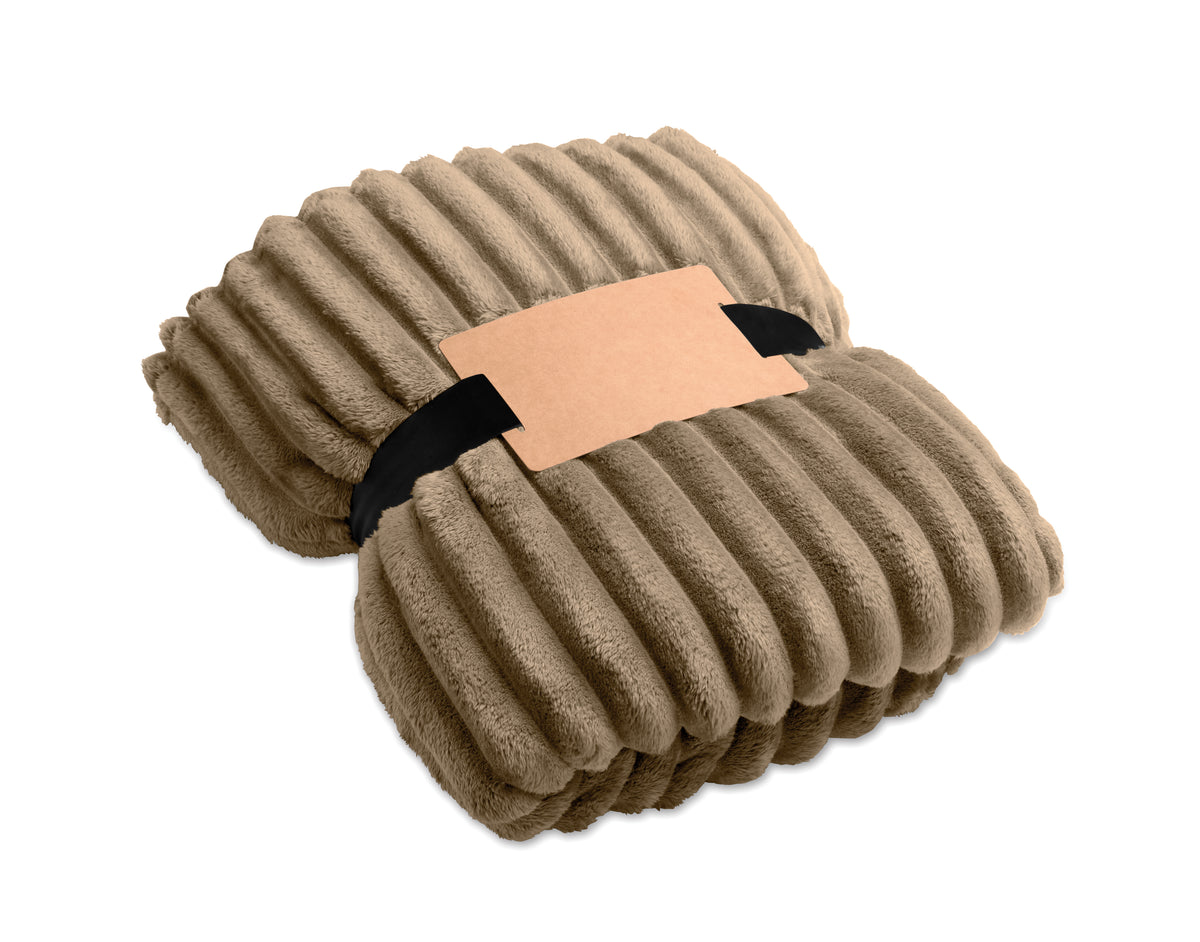 NIEVE – RPET fleece striped blanket – Khaki