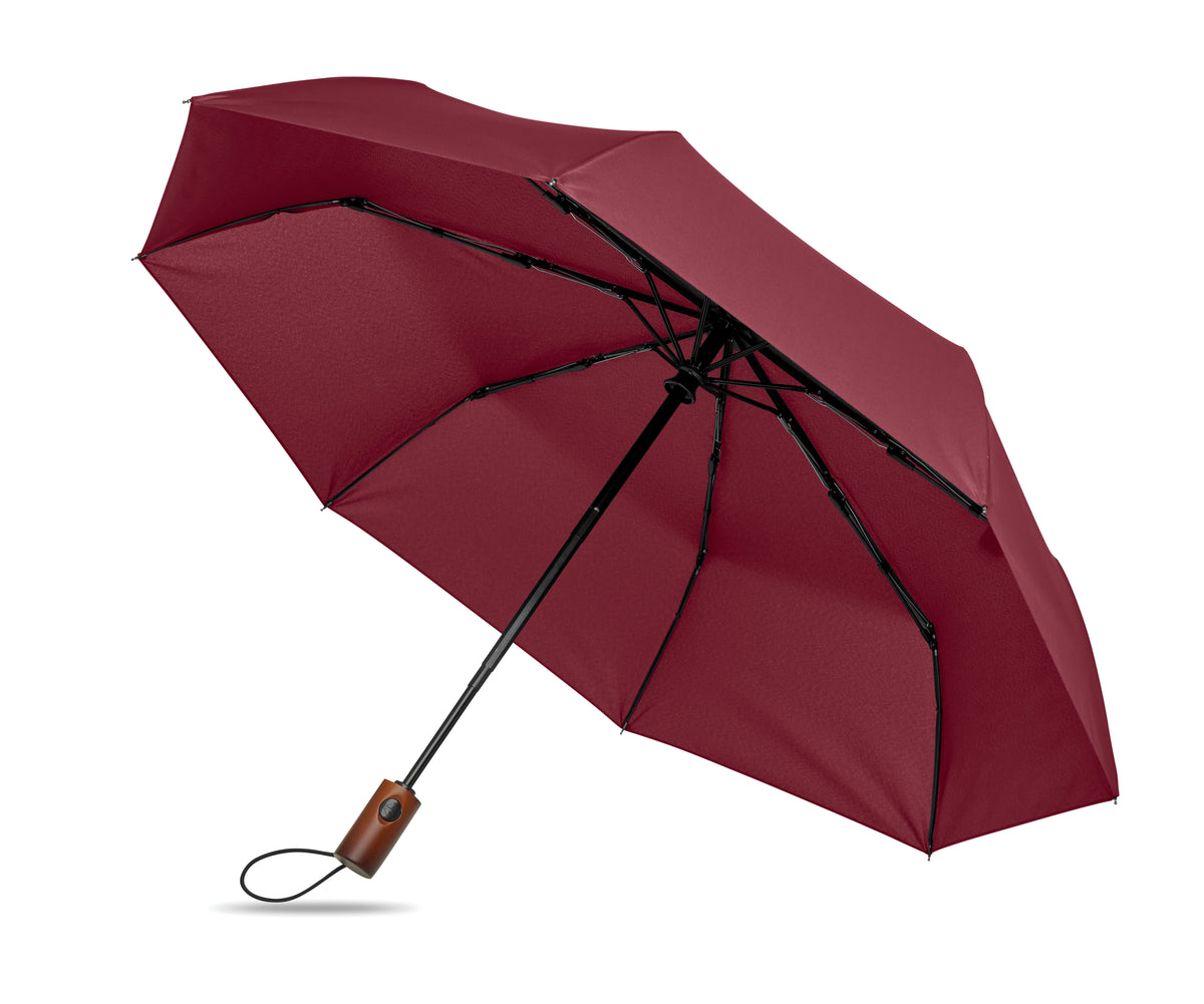 RAYNA FOLD – 21" auto umbrella wood handle – Burgundy