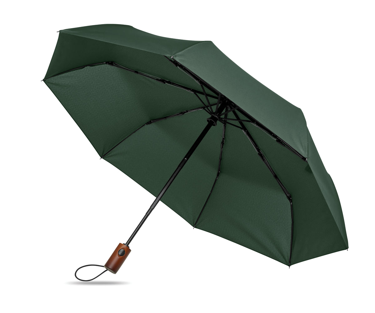 RAYNA FOLD – 21" auto umbrella wood handle – Green