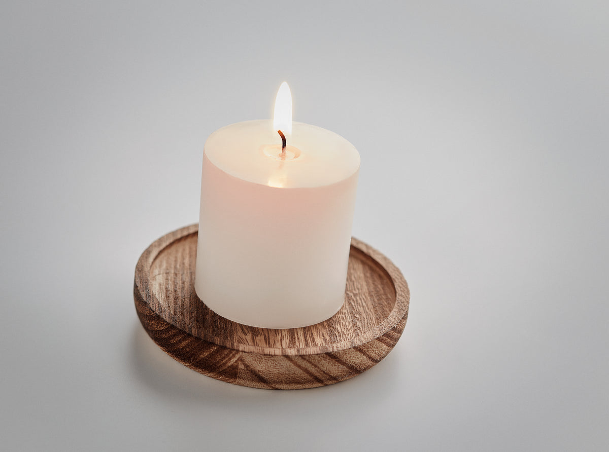 PENTAS – Candle on round wooden base – item detail picture