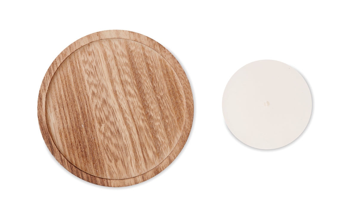 PENTAS – Candle on round wooden base – item picture side