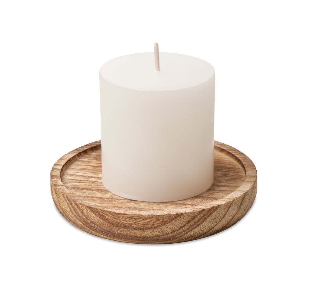 PENTAS – Candle on round wooden base – Wood