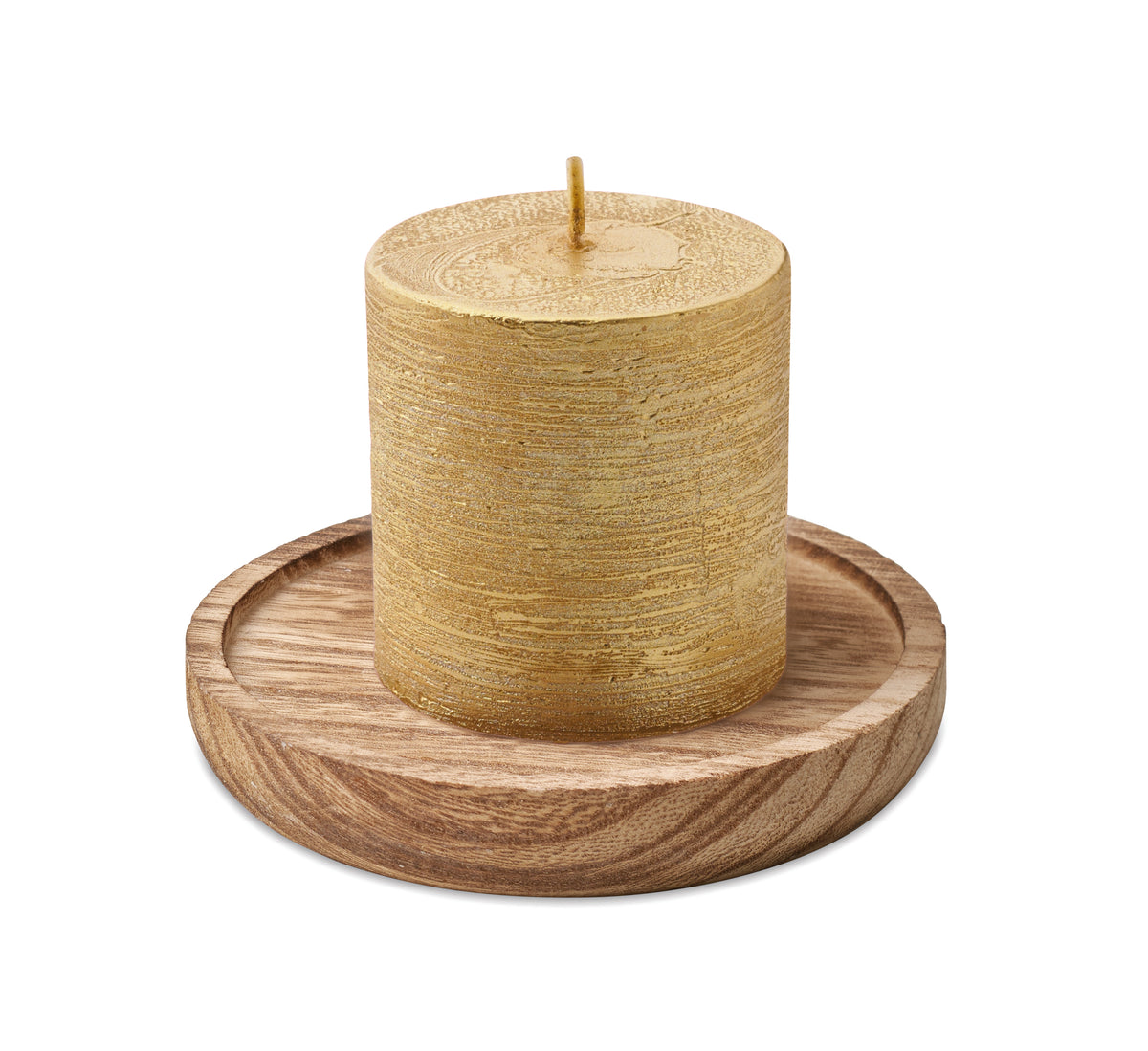 PENTAS – Candle on round wooden base – Gold