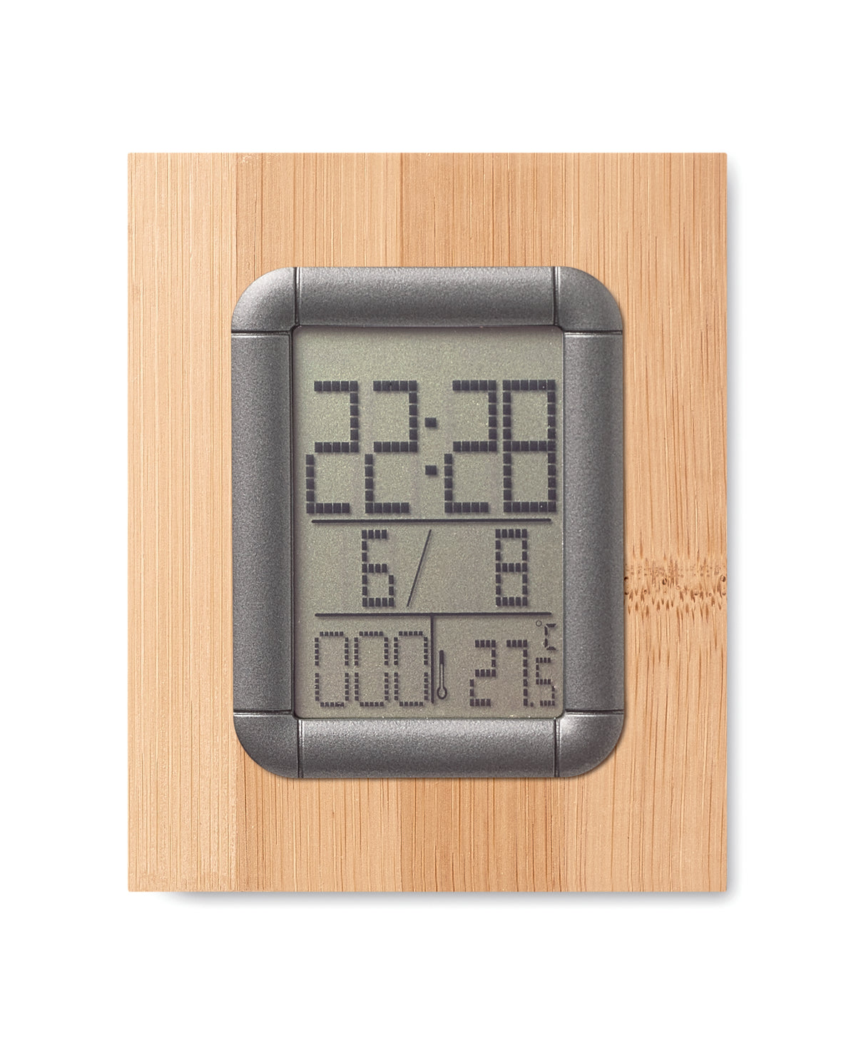 MANILA – Bamboo pen holder and LCD clock – item picture top