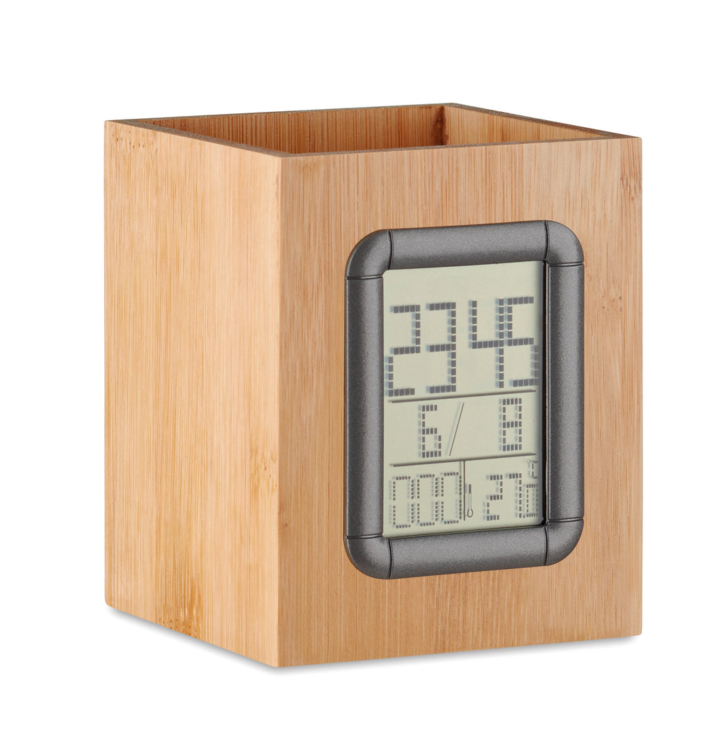 MANILA – Bamboo pen holder and LCD clock – Wood