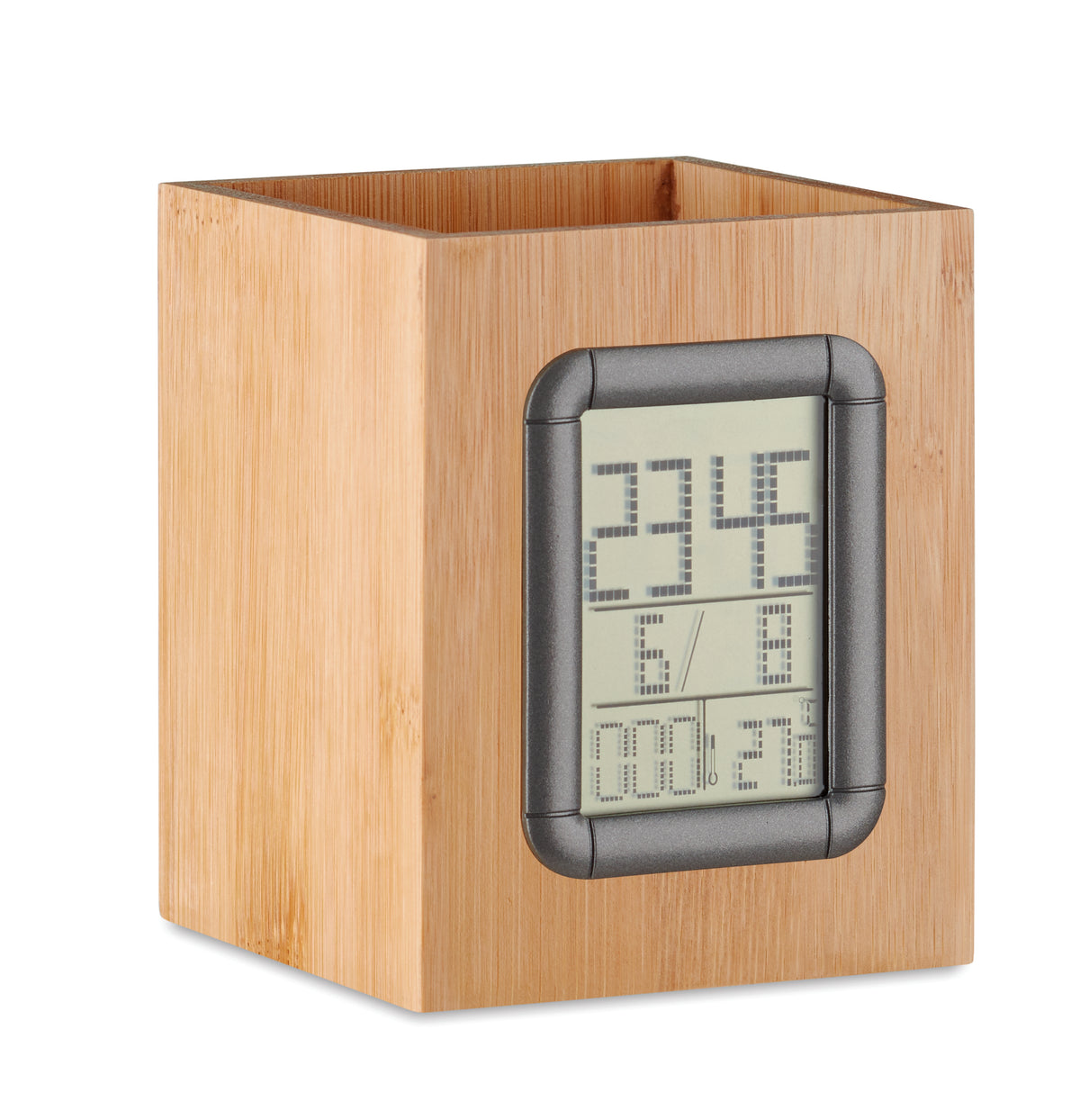 MANILA – Bamboo pen holder and LCD clock – Wood