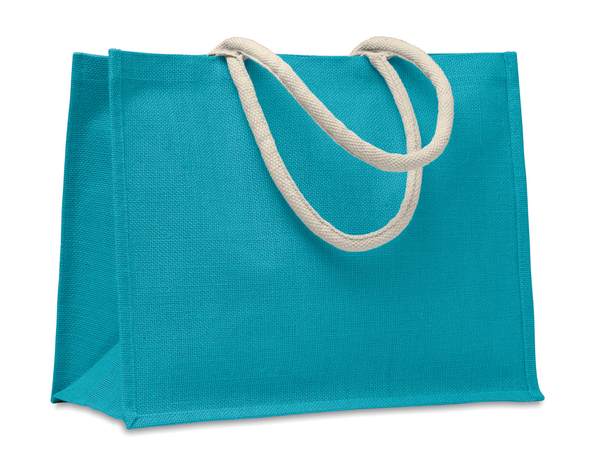 AURA – Jute bag with cotton handle – Turquoise