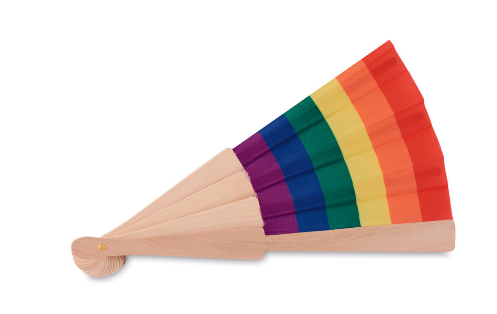 BOWFAN – Rainbow wooden hand fan – item picture open