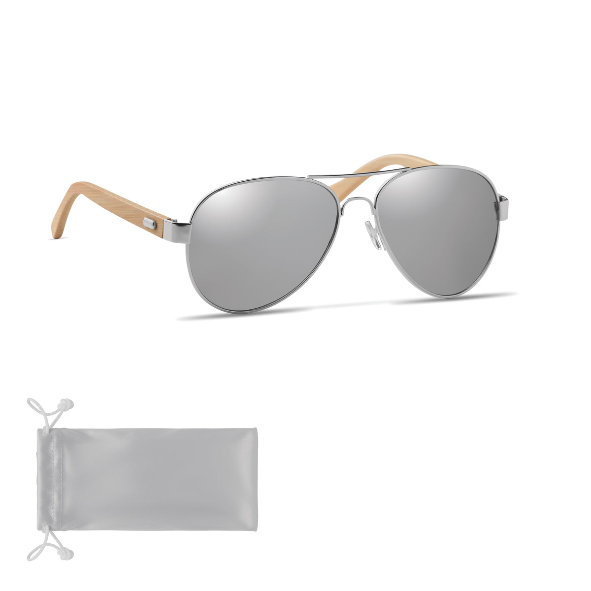 HONIARA – Bamboo sunglasses in pouch – Shiny Silver