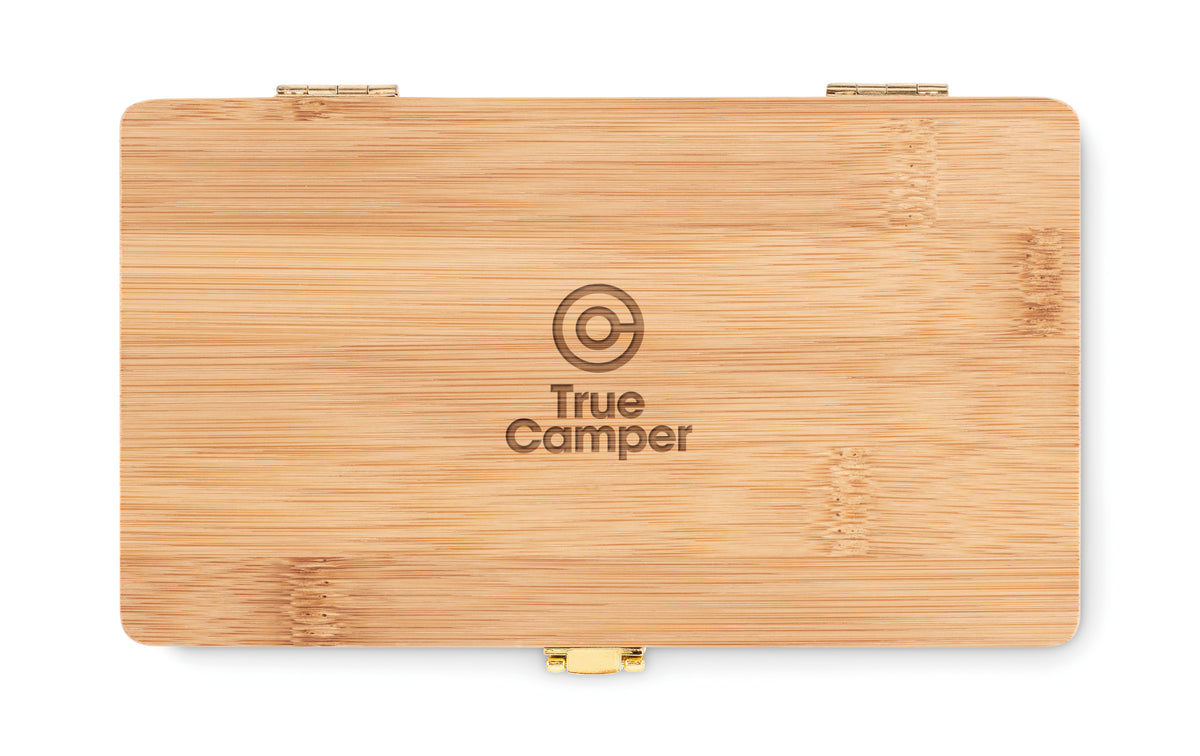 GALLAWAY – 21 pcs tool set in bamboo case – item picture printed