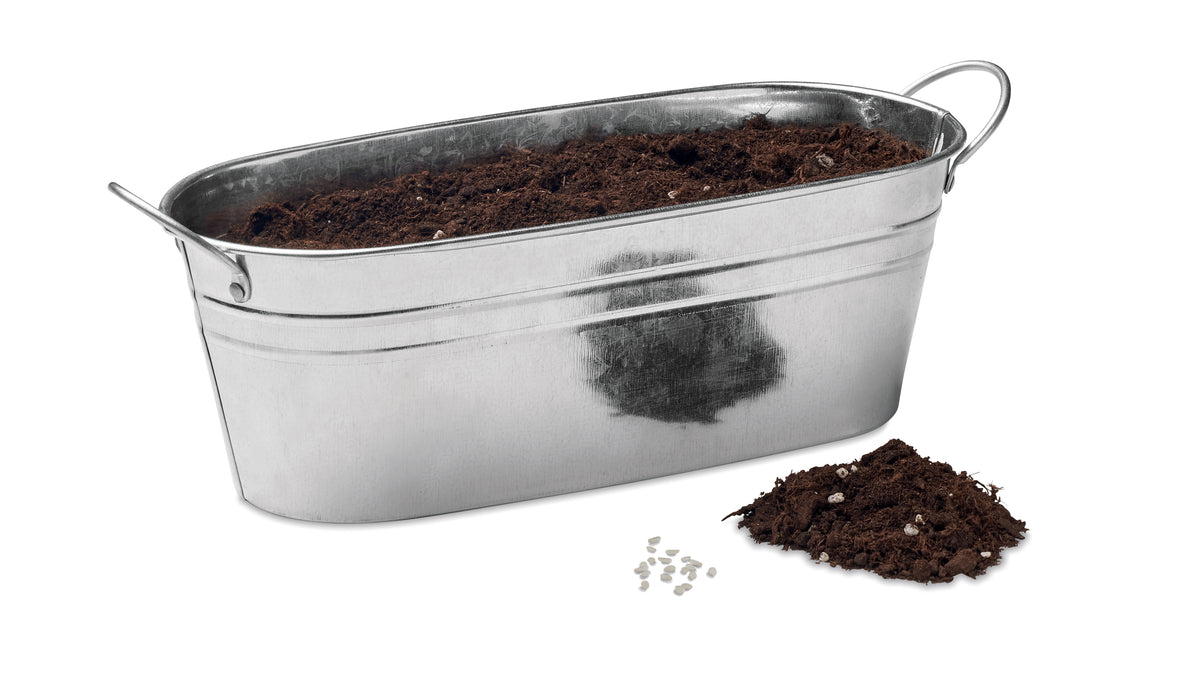 MIX SEEDS – Zinc tub with 3 herbs seeds – item picture side
