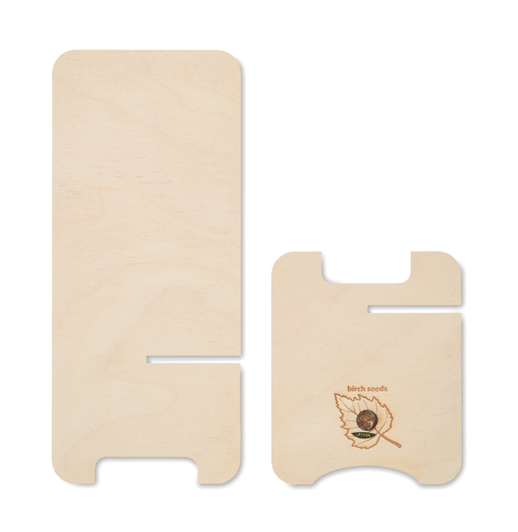 GROUW STAND – Birch Wood phone stand – item picture open