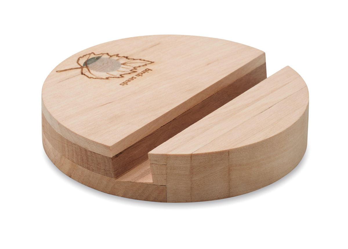 GROW ROUND STAND – Birch Wood phone stand – item picture open