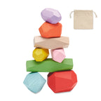 DOLMEN – 8 stacking wood rocks in pouch – Beige
