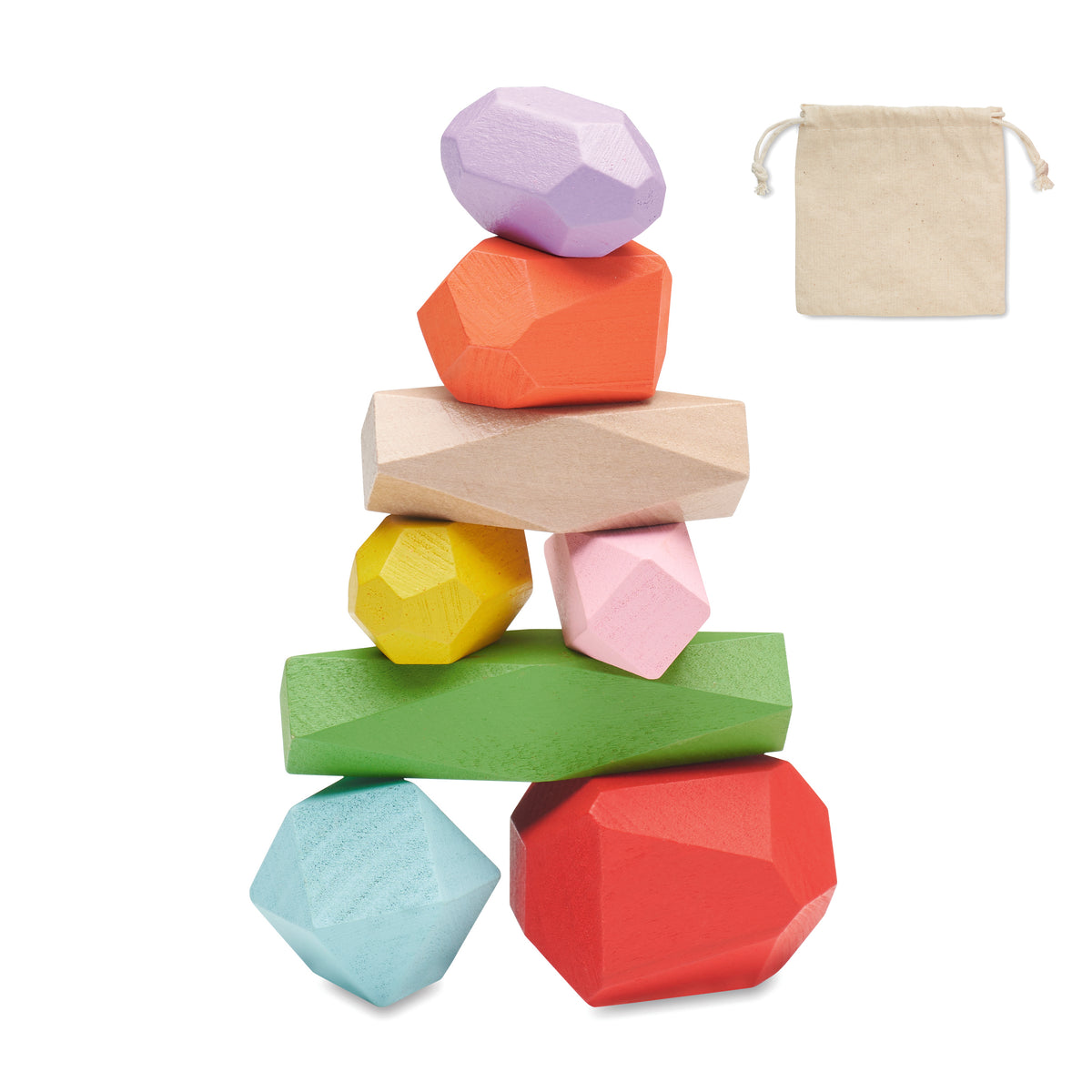 DOLMEN – 8 stacking wood rocks in pouch – Beige