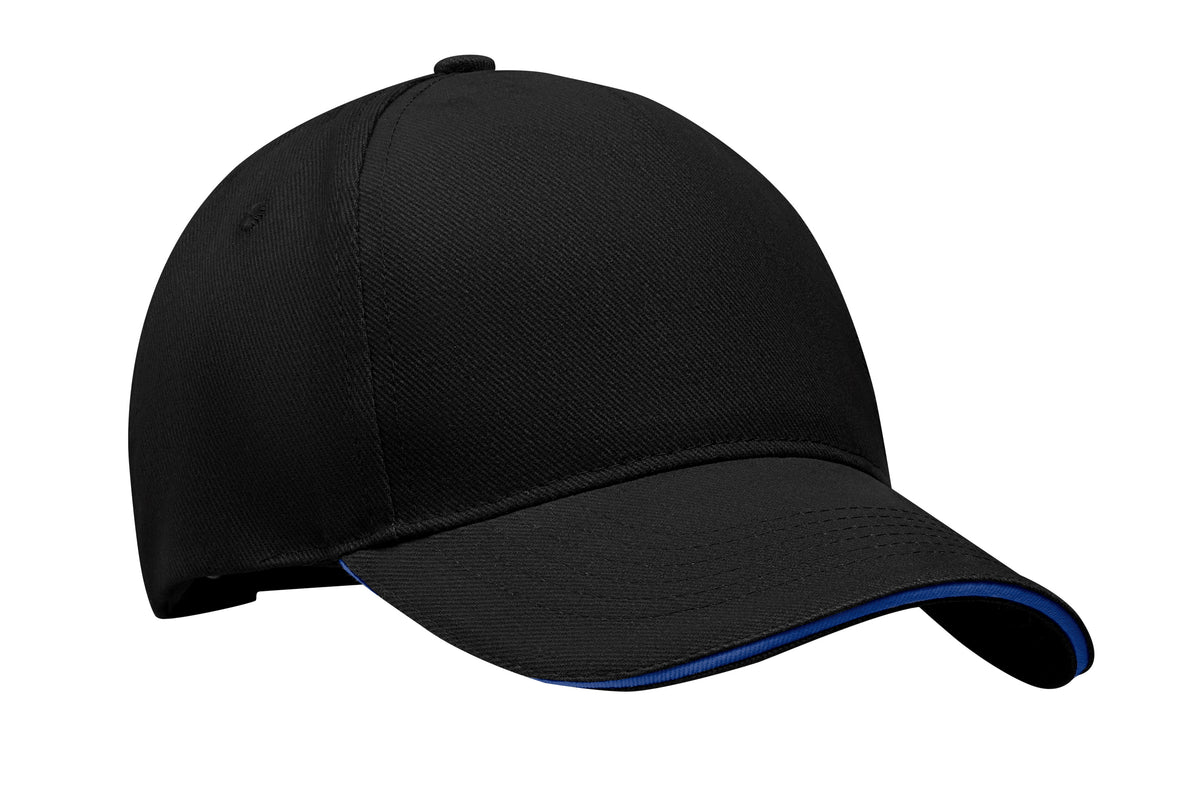 LONG BEACH SINGA – 5 Panel baseball cap 260 gr/m – Black/Blue