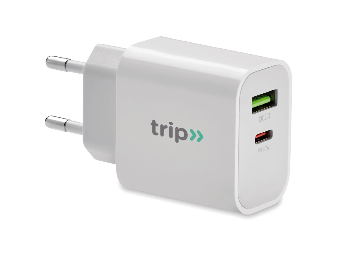 PORT – 18W 2 port USB charger EU plug – item picture printed