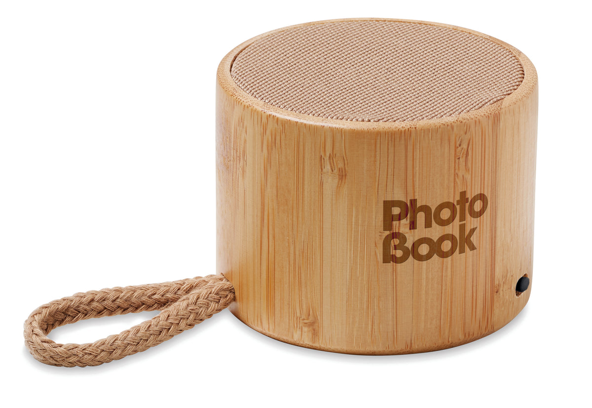 COOL – Round bamboo wireless speaker – item picture printed