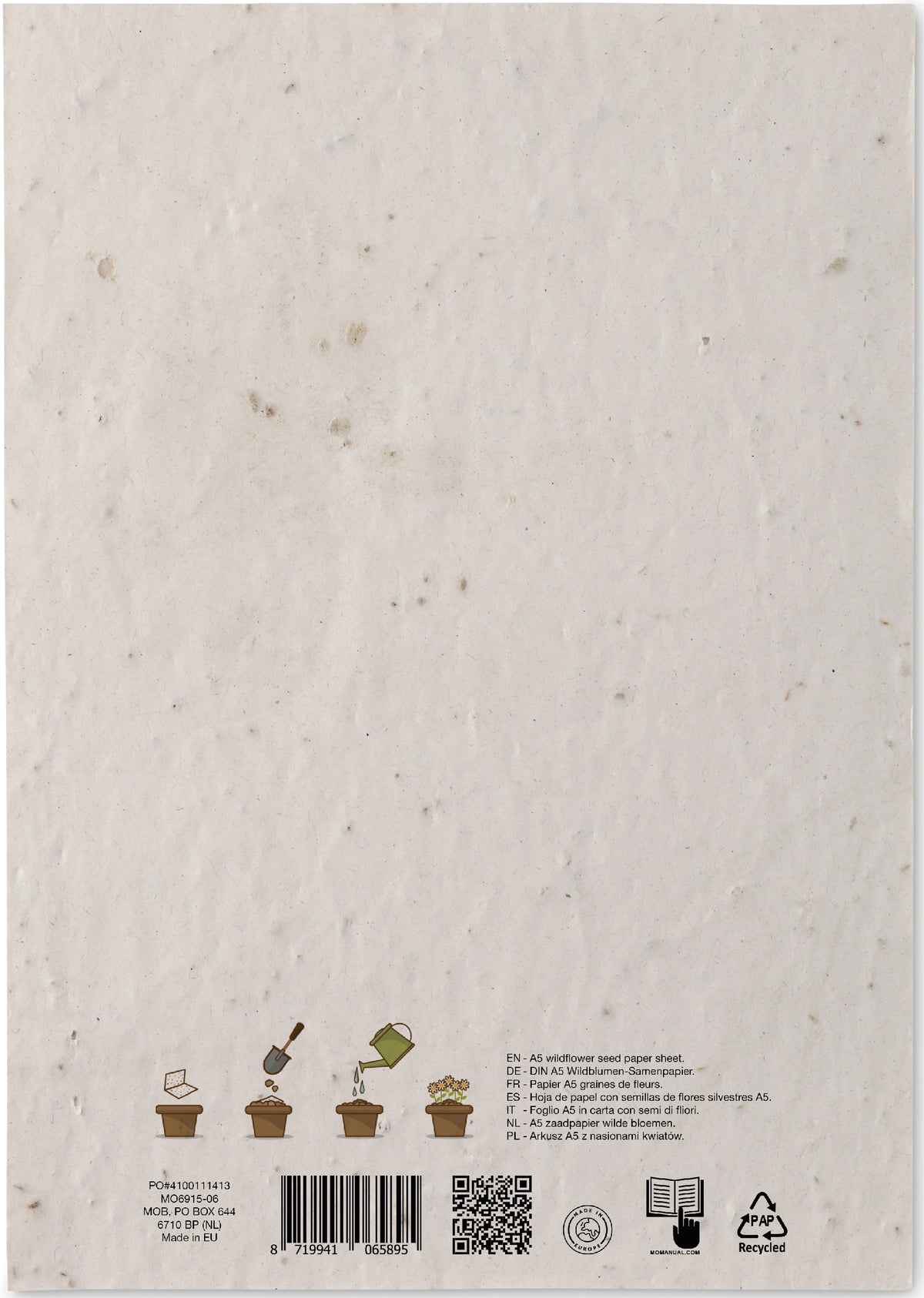 ASIDE – A5 wildflower seed paper sheet – item picture back