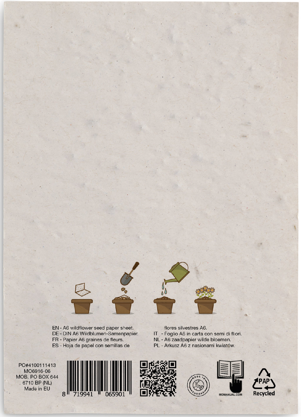 ASIDO – A6 wildflower seed paper sheet – item picture back