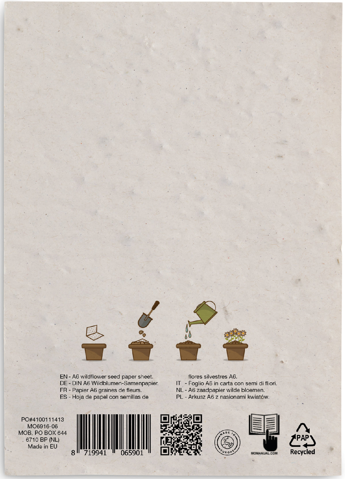 ASIDO – A6 wildflower seed paper sheet – item picture back