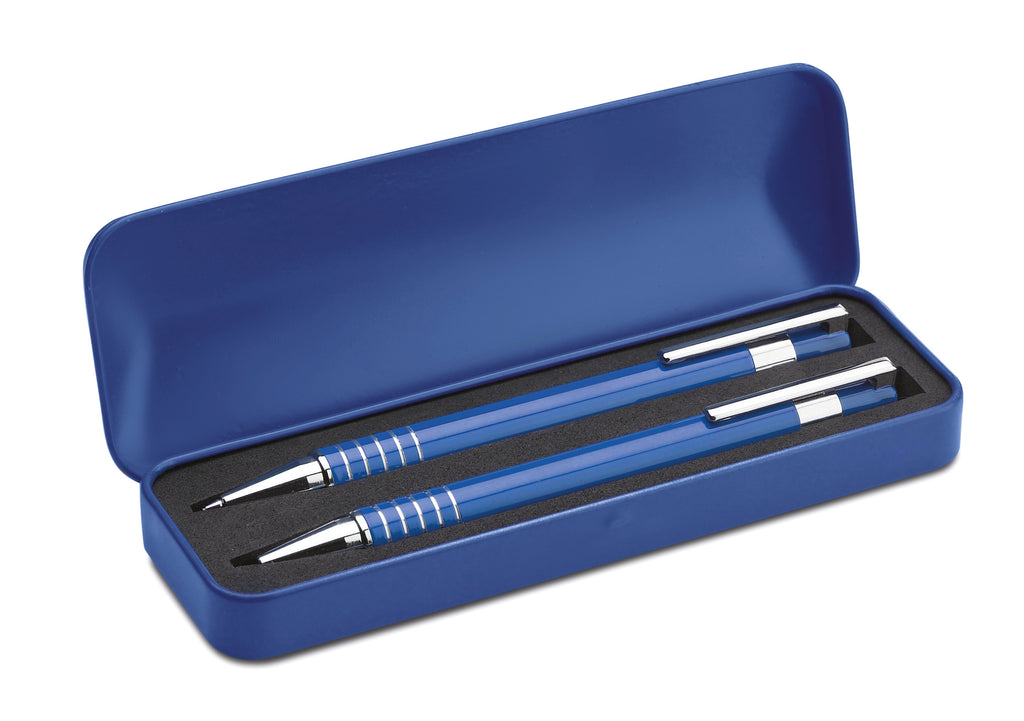 ALUCOLOR – Ball pen set in metal box – Blue