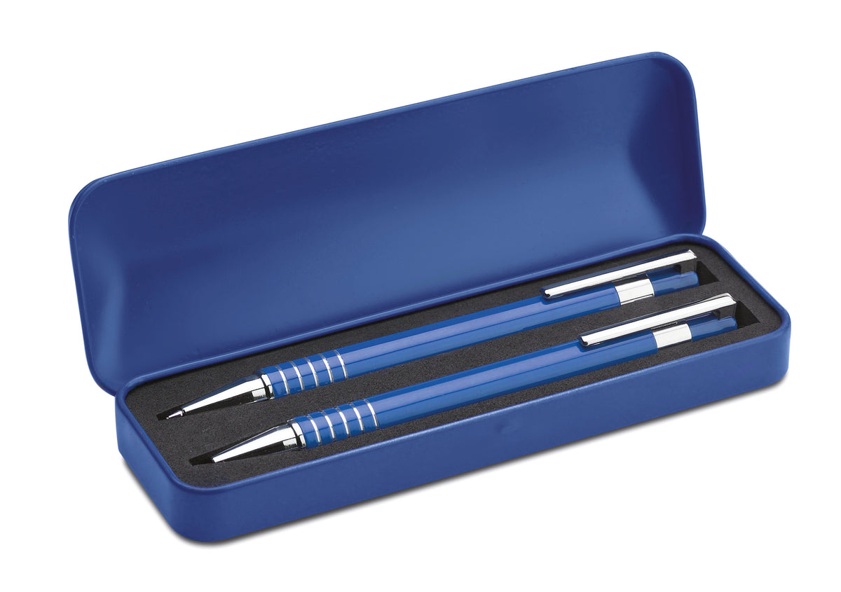 ALUCOLOR – Ball pen set in metal box – Blue