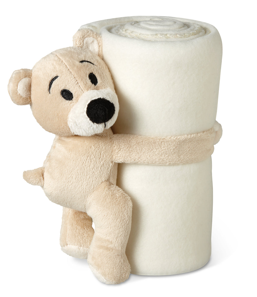 MANTA – Fleece blanket with bear – White
